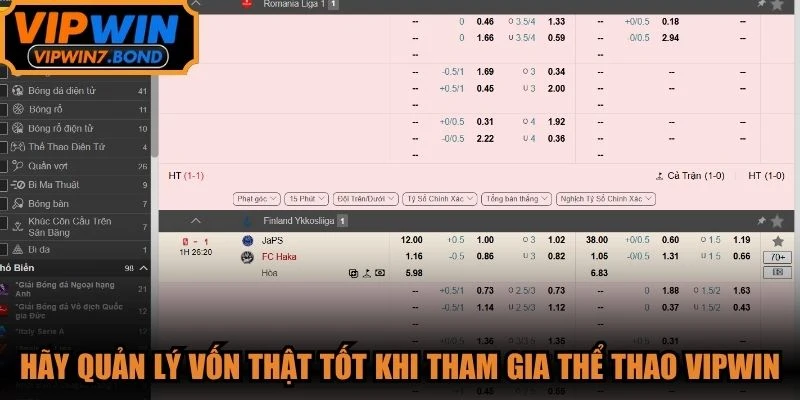 Hãy quản lý vốn thật tốt khi tham gia thể thao VIPWIN